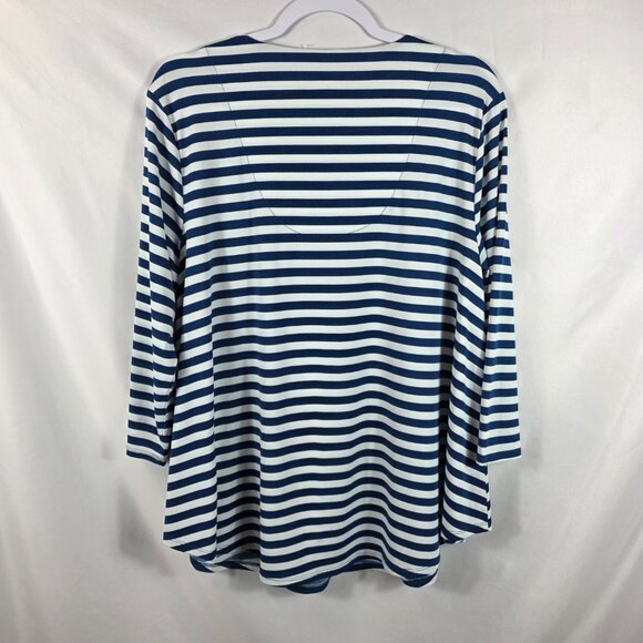 Chico's Size 2 Striped Caged Knit Top Women's Size Large Blue & White Stripe - Picture 9 of 13